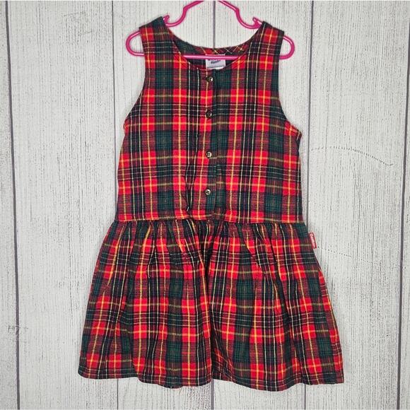 VTG 90s OshKosh B'gosh Red & Green Plaid Flannel Dress, size 5 - Picture 1 of 6